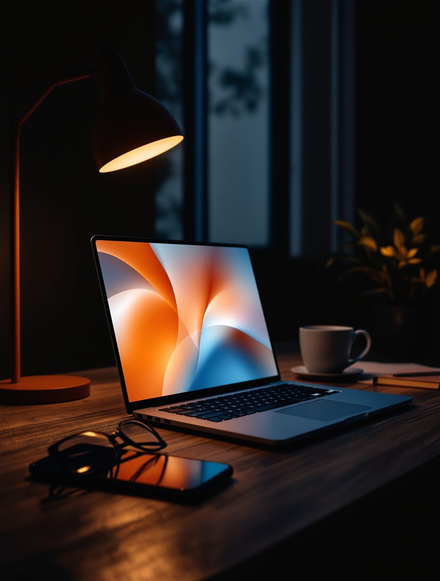 Escritorio de trabajo con una página web en la pantalla