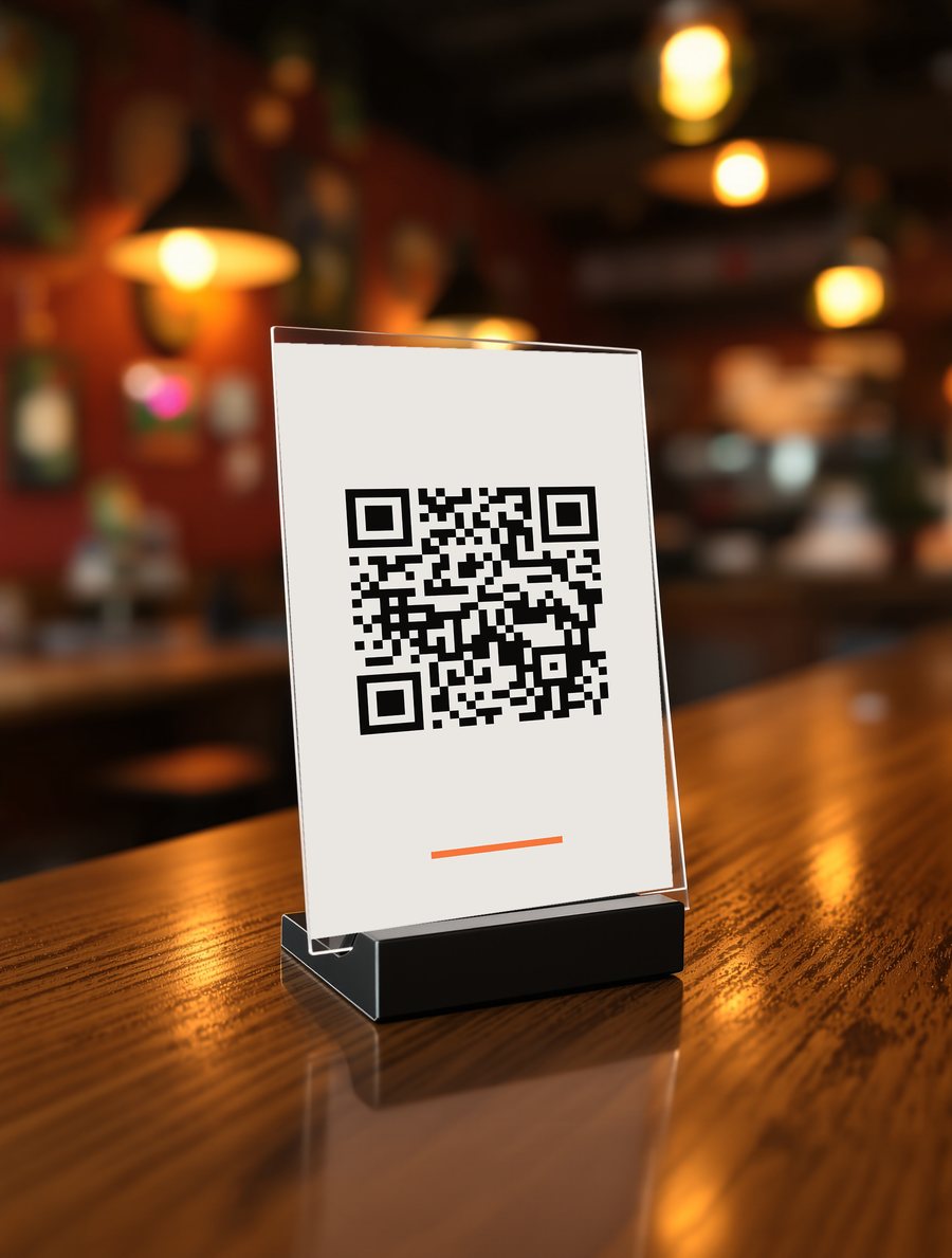 Código QR en el mostrador de un restaurante